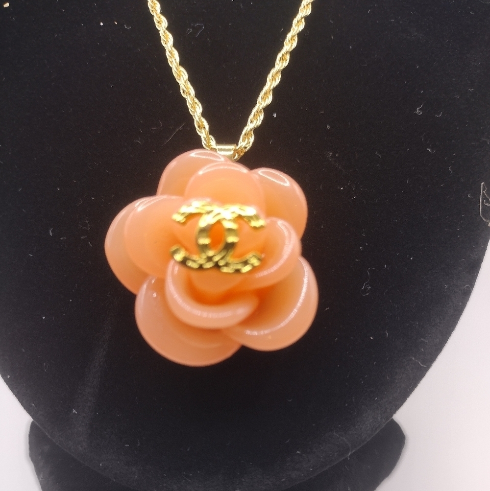 CC Gold and Peach Floral Pendant Necklace